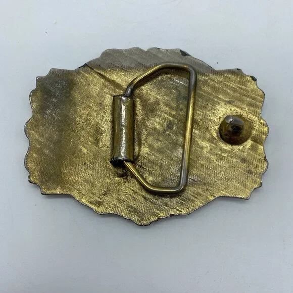 Western Racing Wheels Belt Buckle Vintage 1970's Brass 3.5x2.75 - Picture 4 of 8